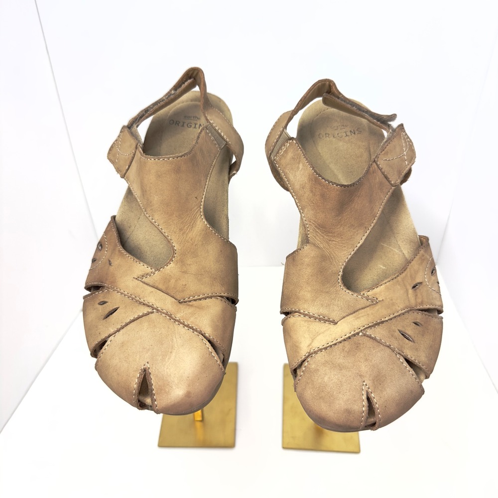 Earth Origins Coco Brown Leather Fisherman Sandals Womens 10 M Laser Cut Boho